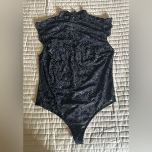 Black Sheer Floral Lace Bodysuit